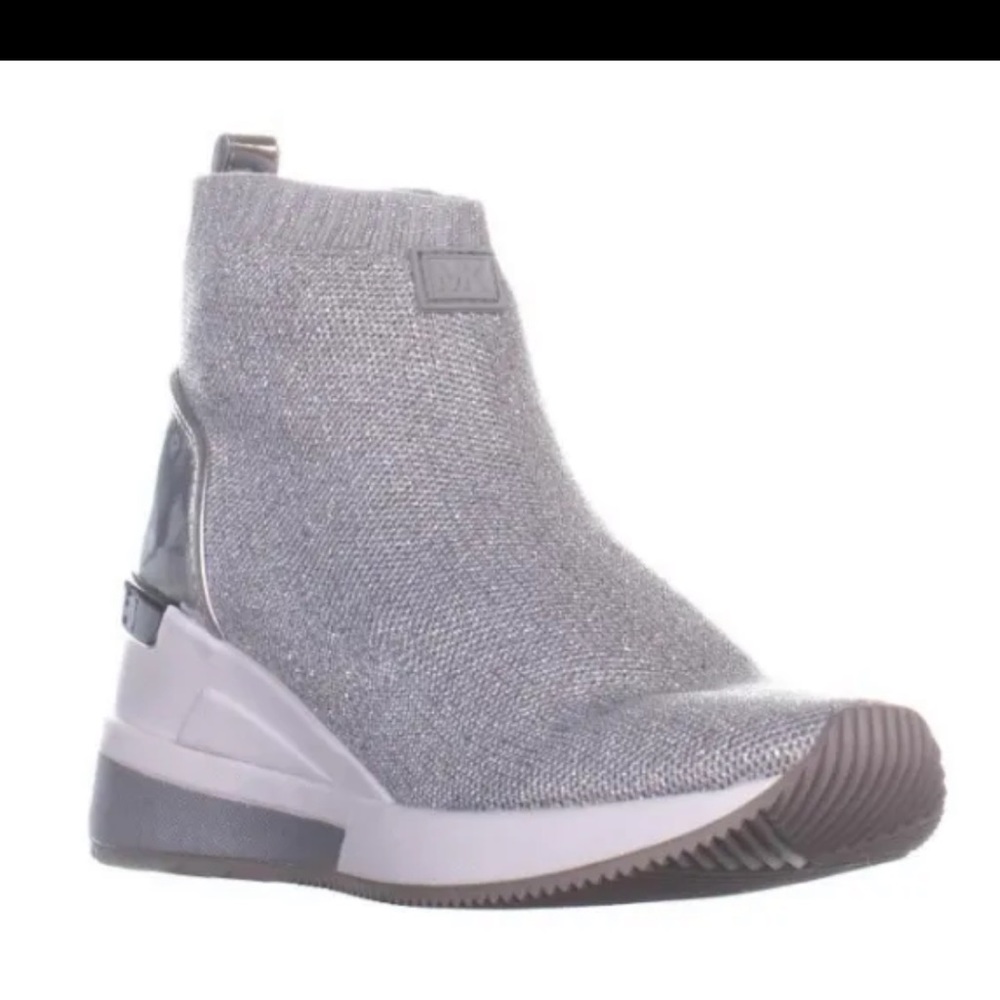 MK skyler mettalic stretch knit sock boot